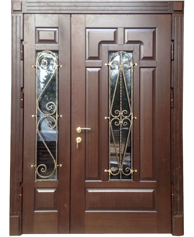 Дверь железная входная уличная МДФ с ковкой/стеклом 3084