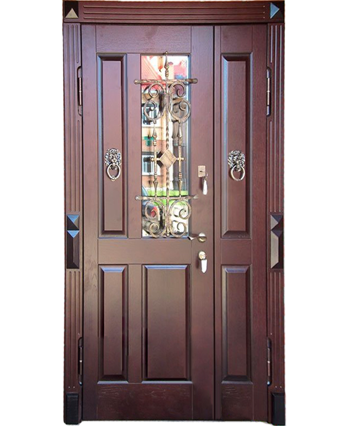 Входная уличная дверь МДФ с ковкой/стеклом 3125