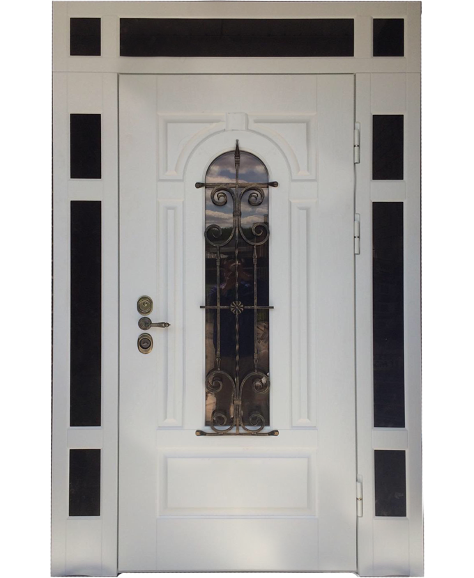Входная уличная дверь МДФ с ковкой/стеклом 3081