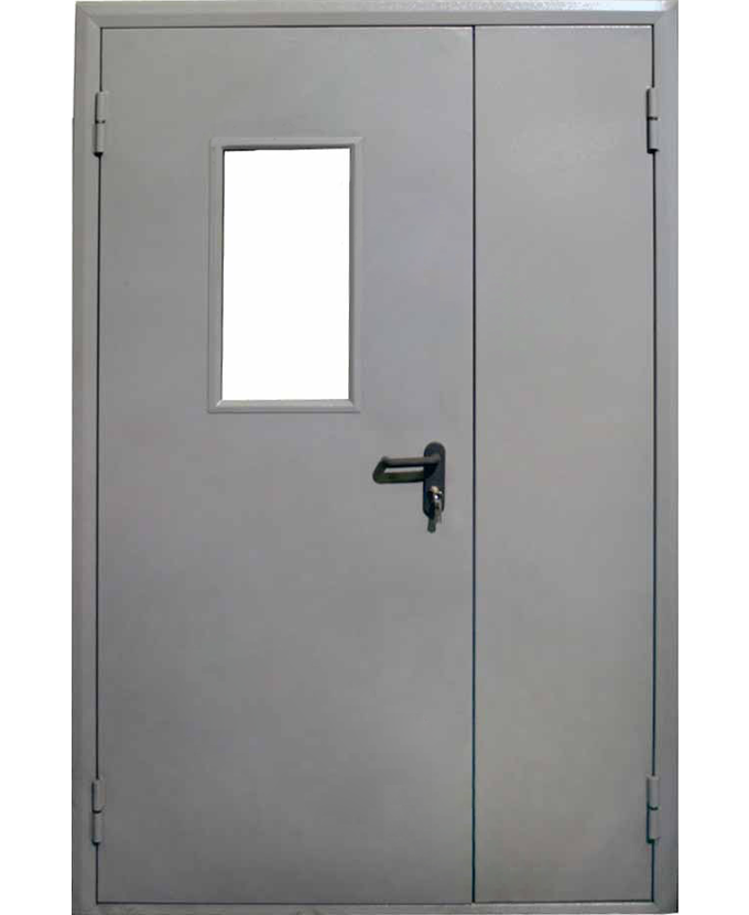 Железная входная тамбурная дверь порошок со стеклом 2008