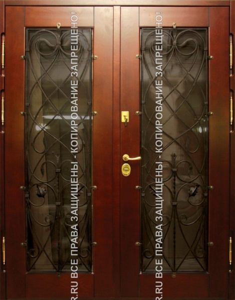 Железная входная тамбурная дверь МДФ с ковкой 503 Железная входная тамбурная дверь МДФ с ковкой 503