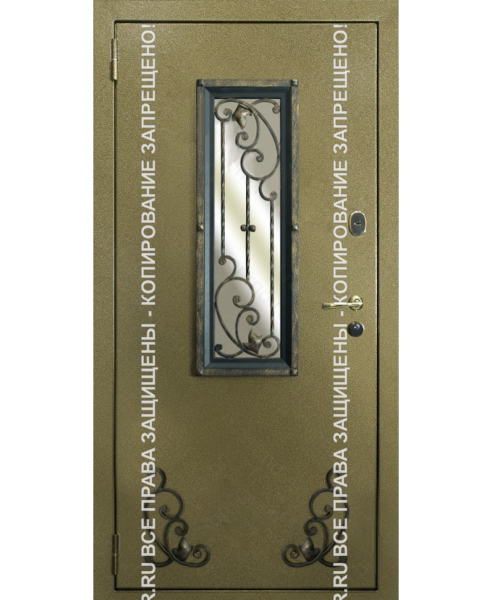 Металлическая входная уличная дверь Порошок с ковкой/стеклом 1131 Металлическая входная уличная дверь Порошок с ковкой/стеклом 1131